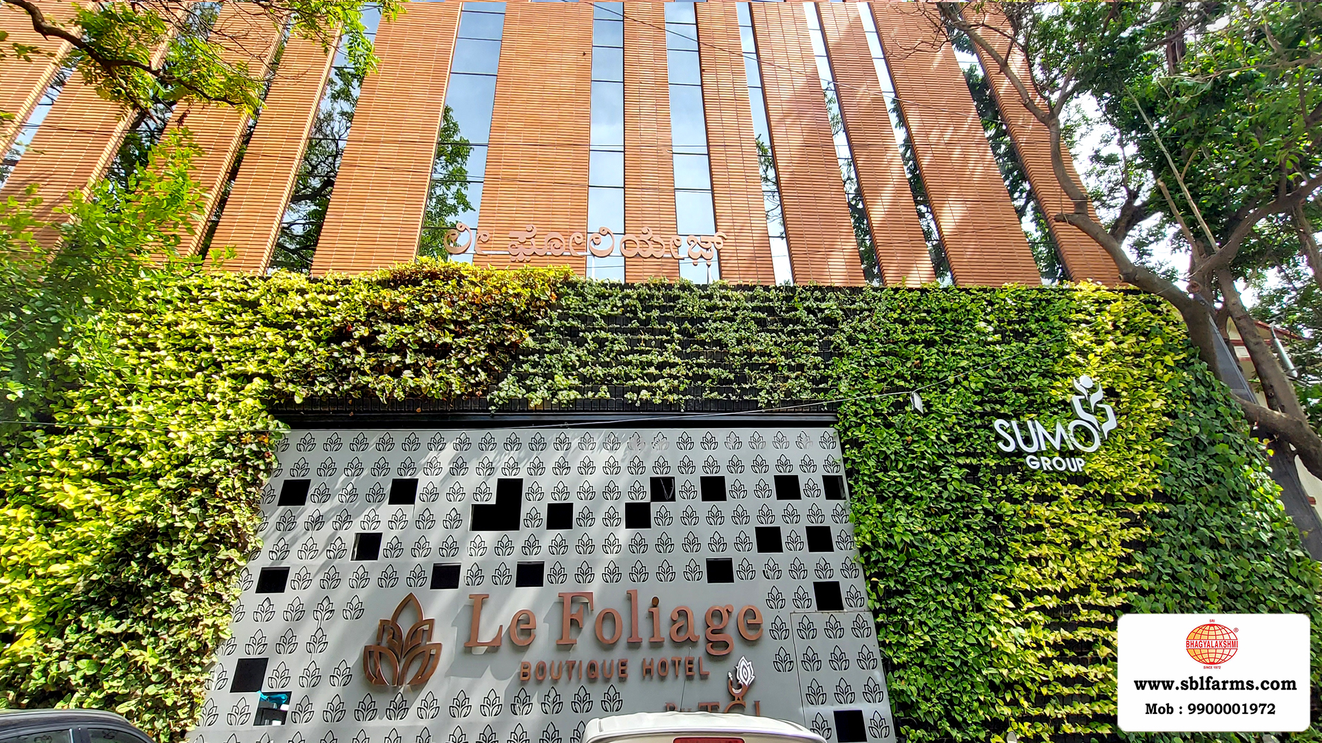 Sbl Farms Green walls and Living walls, Vertical Garden, Bio Curtains,Green wall or vertical garden installed  for Le Foliage hotel Sumo Group  in JP Nagar Bangalore from Sri bhagyalakshmi Farms